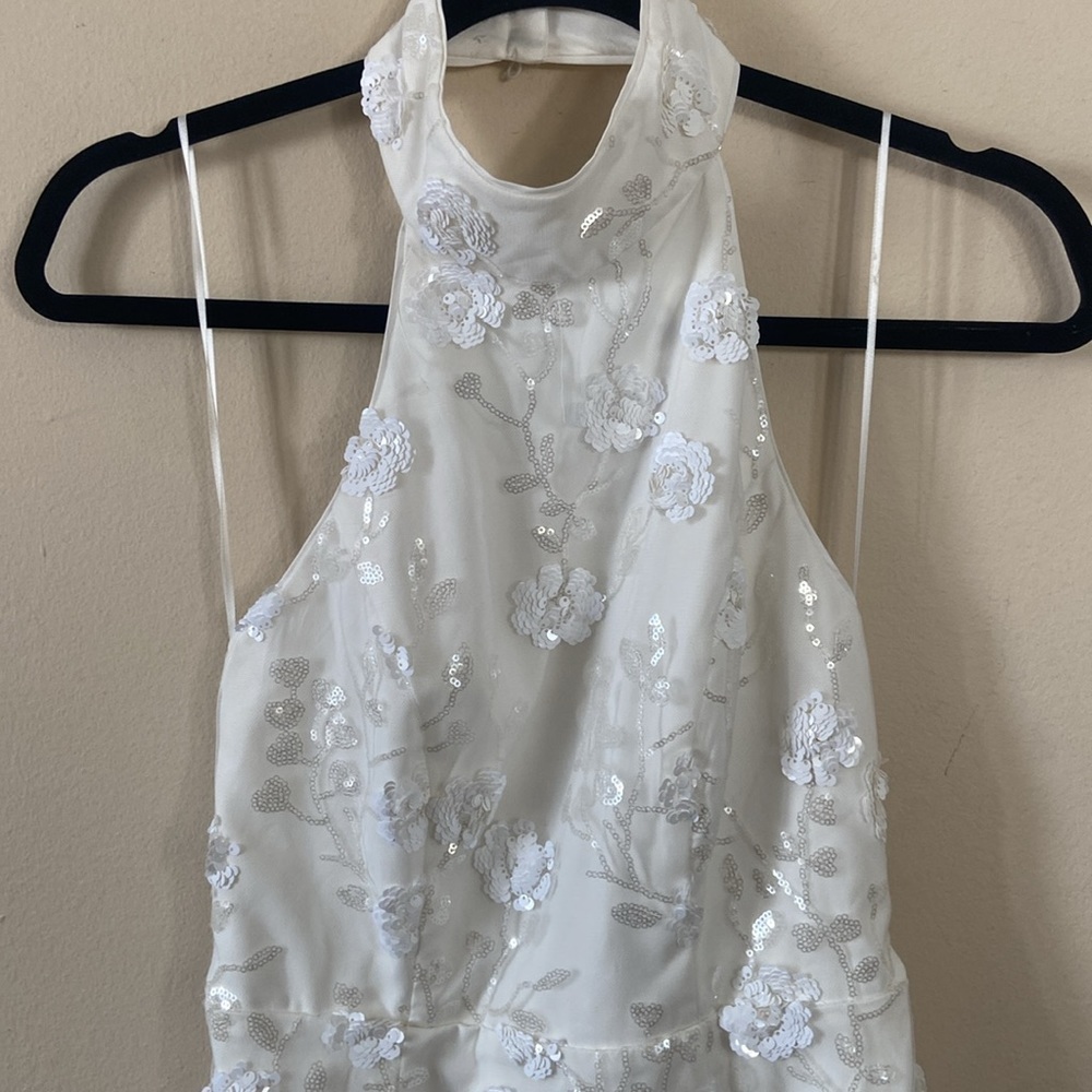 New Milly White Sequin Harriet Flora Floral Halter Top Mini Dress Sparkly Small - Picture 3 of 11